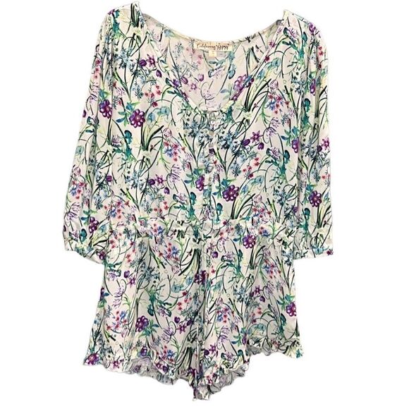 California gypsy floral shorts romper size large - Picture 7 of 15